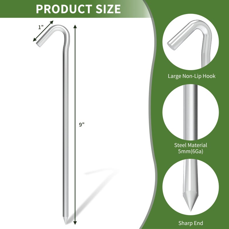 OK5STAR Metal Tent Stakes Heavy Duty 9 Inch  25 Pack Camping Tarp Stakes  Ground Stakes Yard Stakes Canopy Anchors for Inflatables  Outdoor Decorations - Image 2